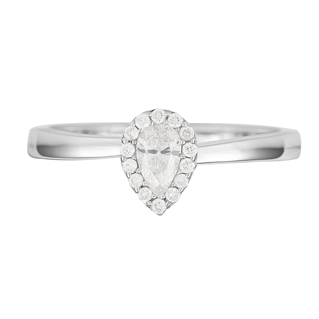 9ct White Gold 0.29ct Pear Cut Diamond Halo Ring