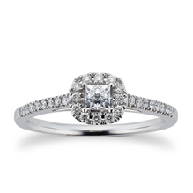 Princess cut 0.40 total carat weight diamond halo ring with diamond set ...