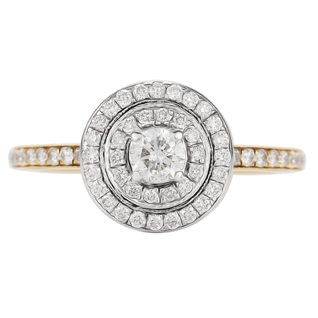 Brilliant Cut 0.50 Carat Total Weight Double Halo Diamond Ring in 18 Carat Yellow Gold