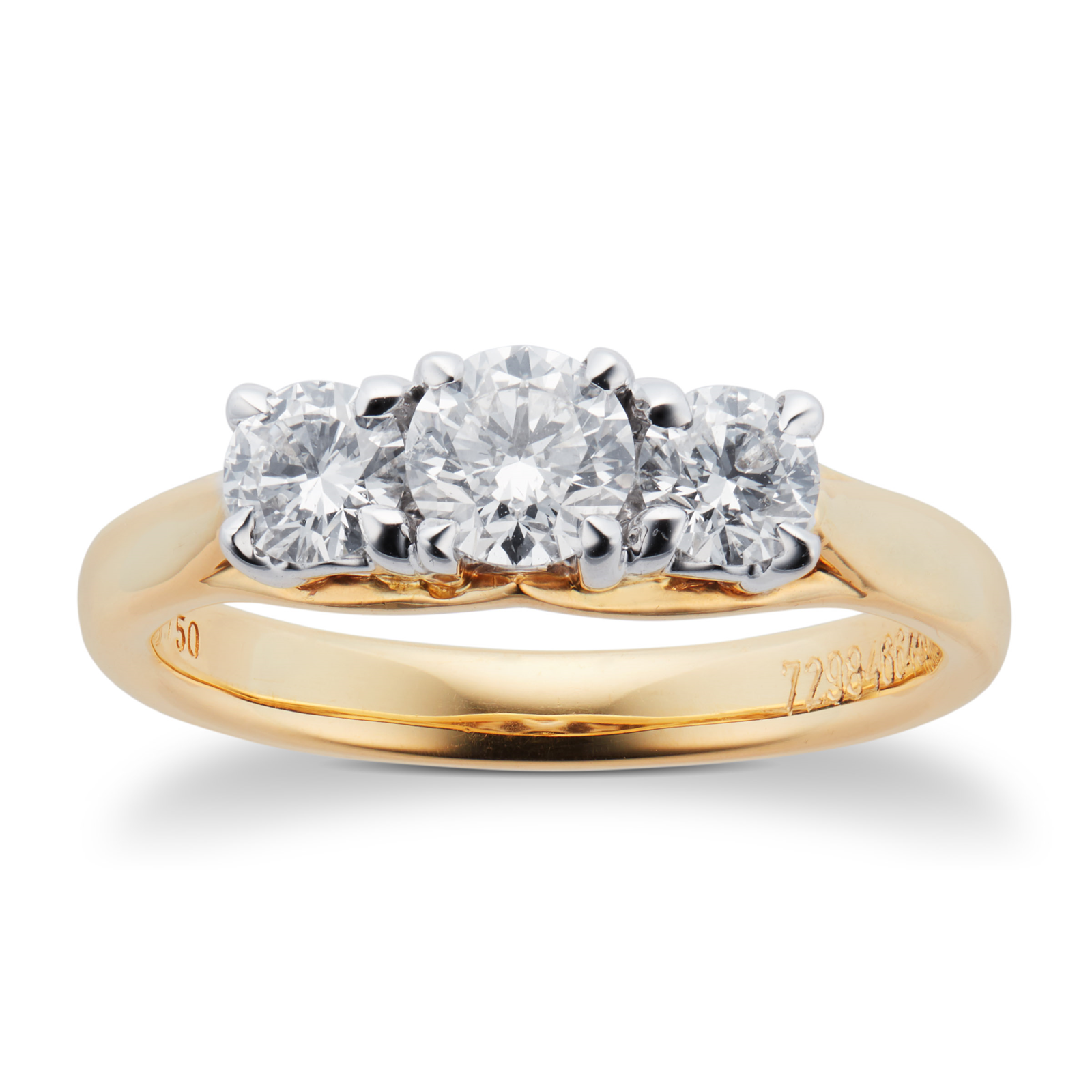 Ena Harkness Three Stone 18ct Yellow Gold 0.90cttw Diamond Engagement ...