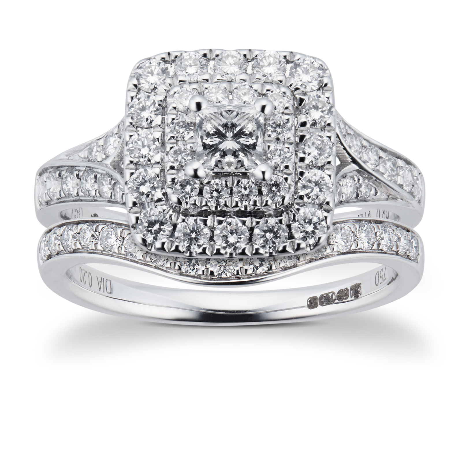 18ct White Gold Princess Cut 1.00cttw Diamond Bridal Set | Rings ...