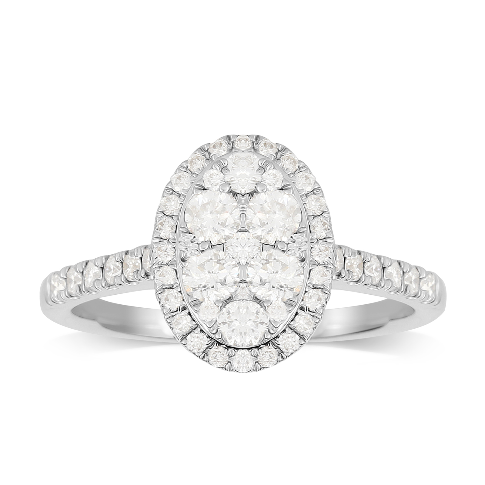 18ct White Gold 0.75ct Diamond Oval Cluster Engagement Ring | Rings ...