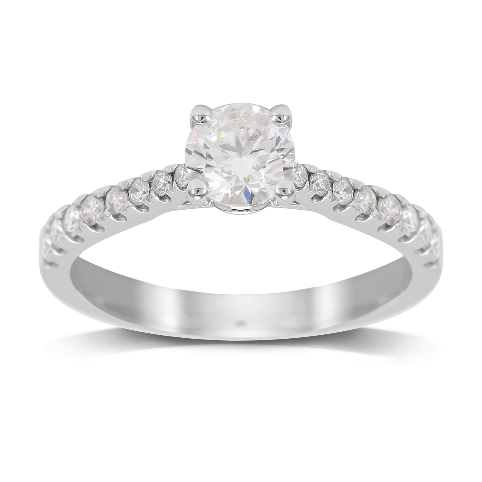 18ct White Gold 0.85ct Diamond Solitaire with Diamond Set Shoulders