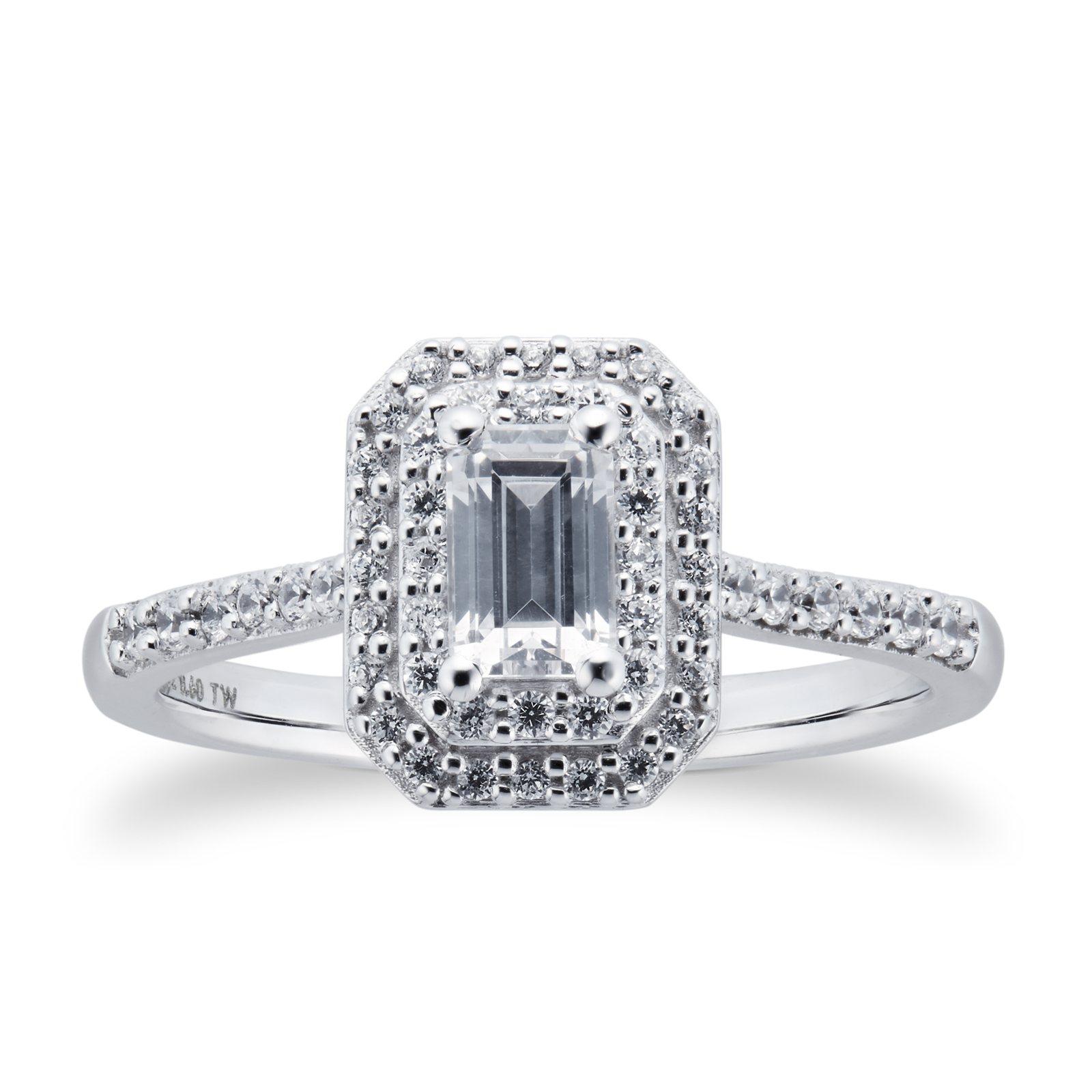 18ct White Gold 0.60cttw Diamond Emerald Cut Double Halo Ring | Rings ...