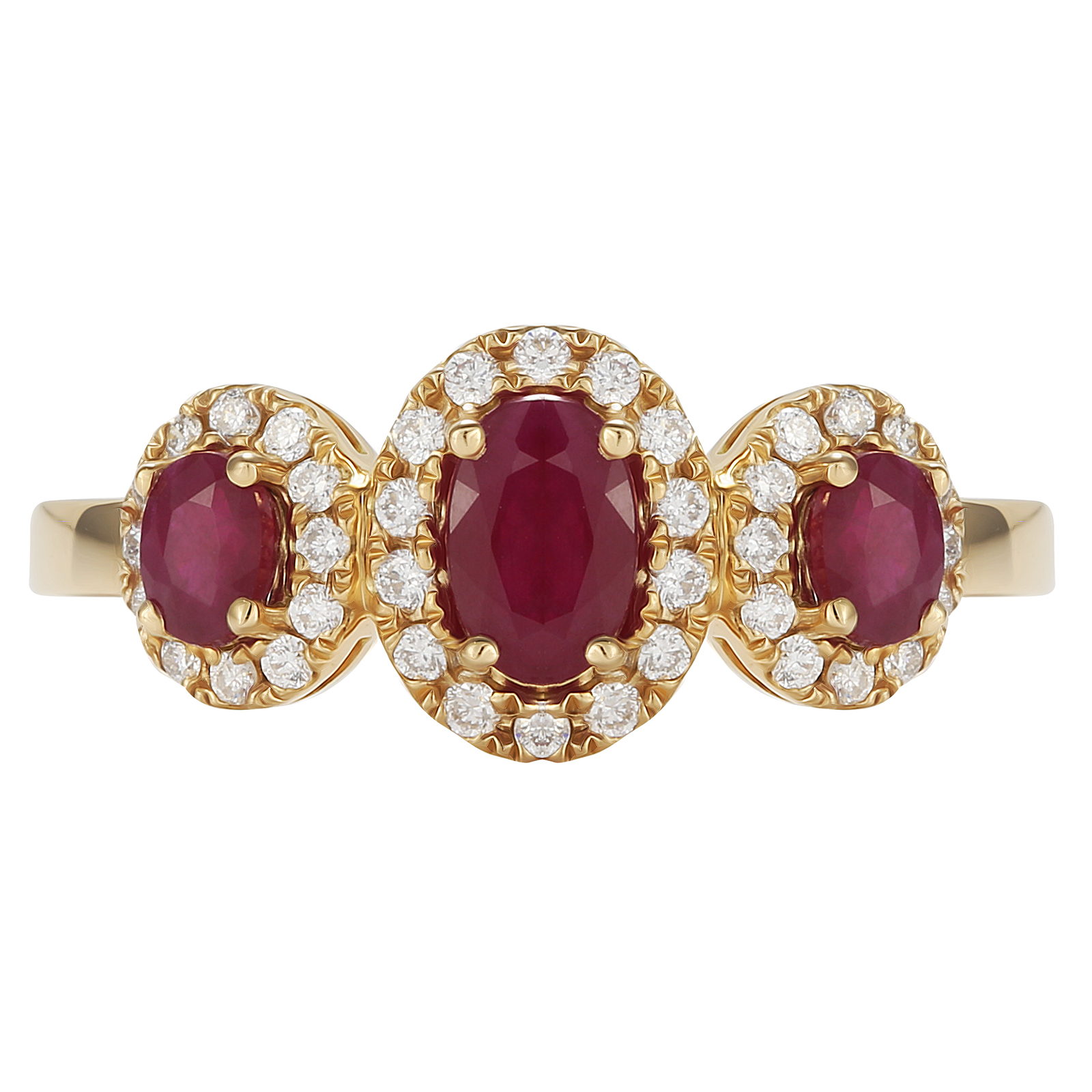 18ct Yellow Gold Ruby & 0.25cttw Diamond Three Stone Ring | Rings