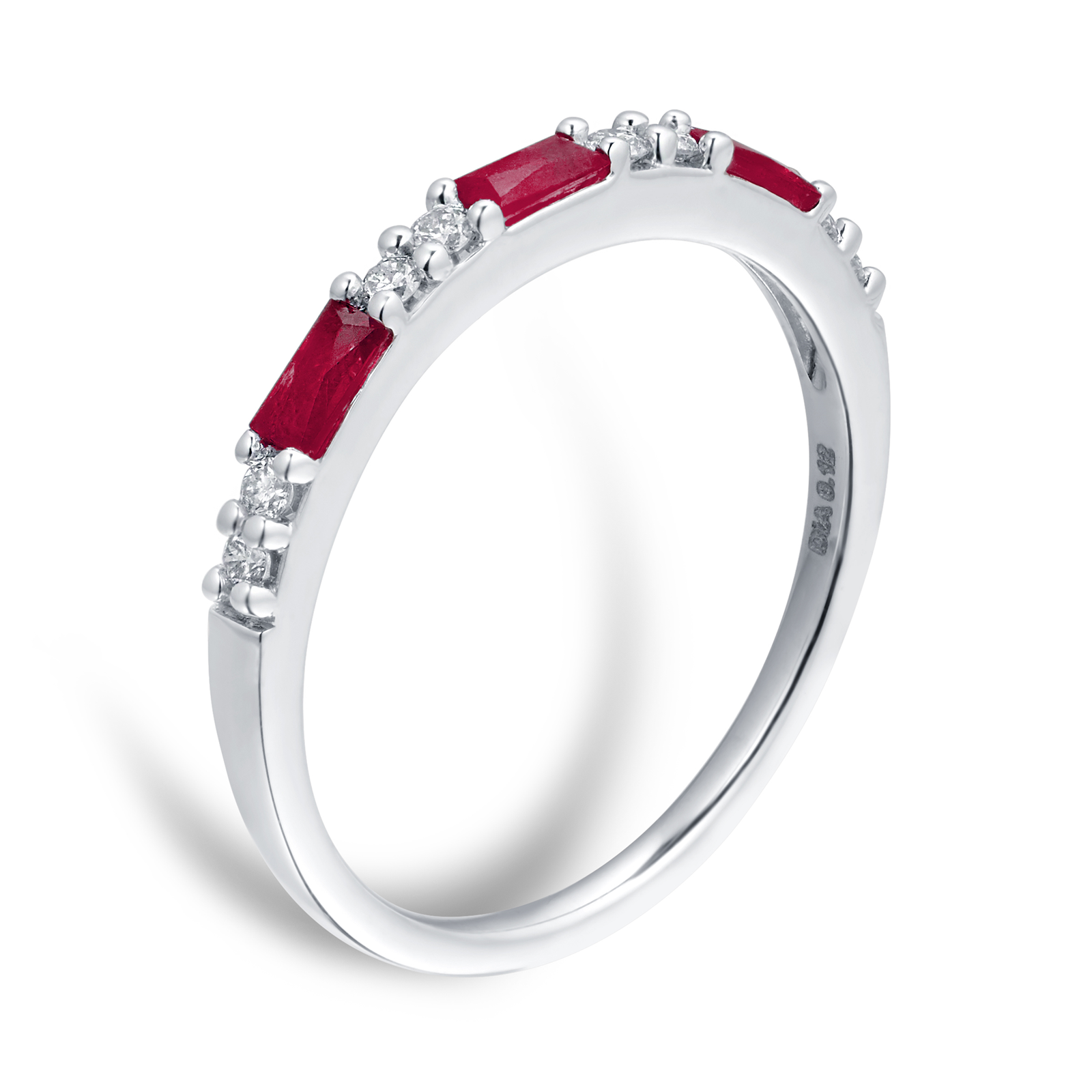 9ct White Gold Baguette Cut Ruby & Diamond Eternity Ring | Rings