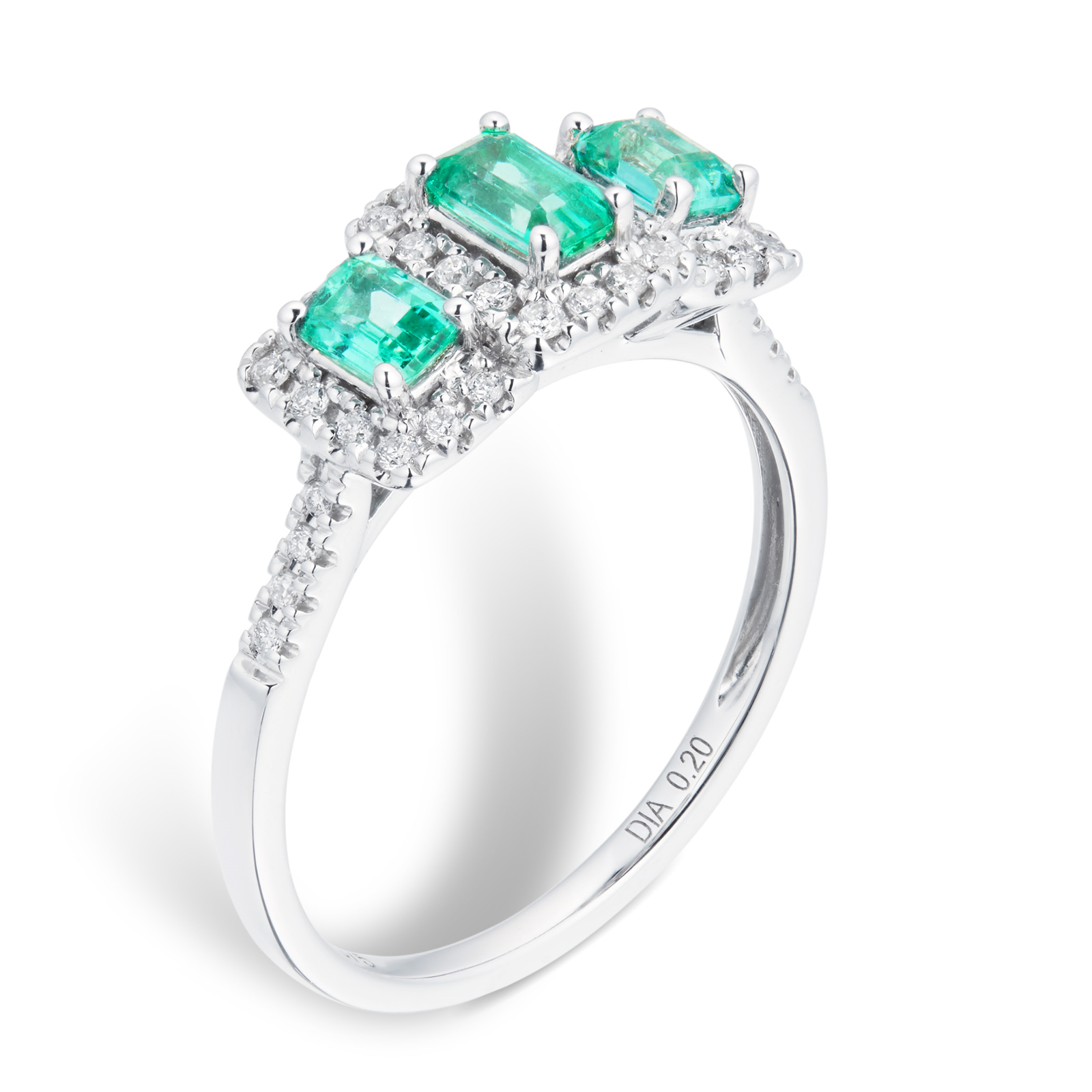 Emerald and Diamond Three Stone Ring in 9ct White Gold | Rings ...