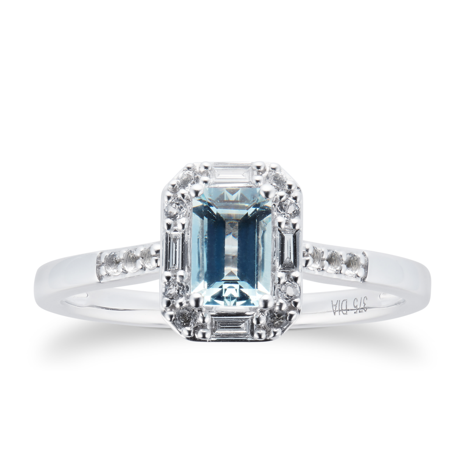 Aquamarine Topaz and 0.08ct Diamond Ring in 9ct White Gold | Rings ...