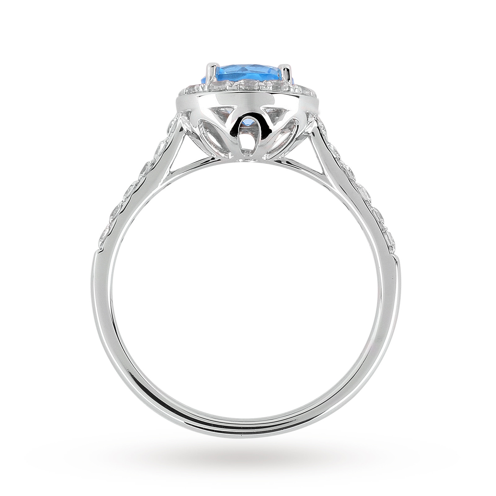 9ct White Gold 6x6mm Blue Topaz And Diamond Round Halo Ring - Ring Size ...