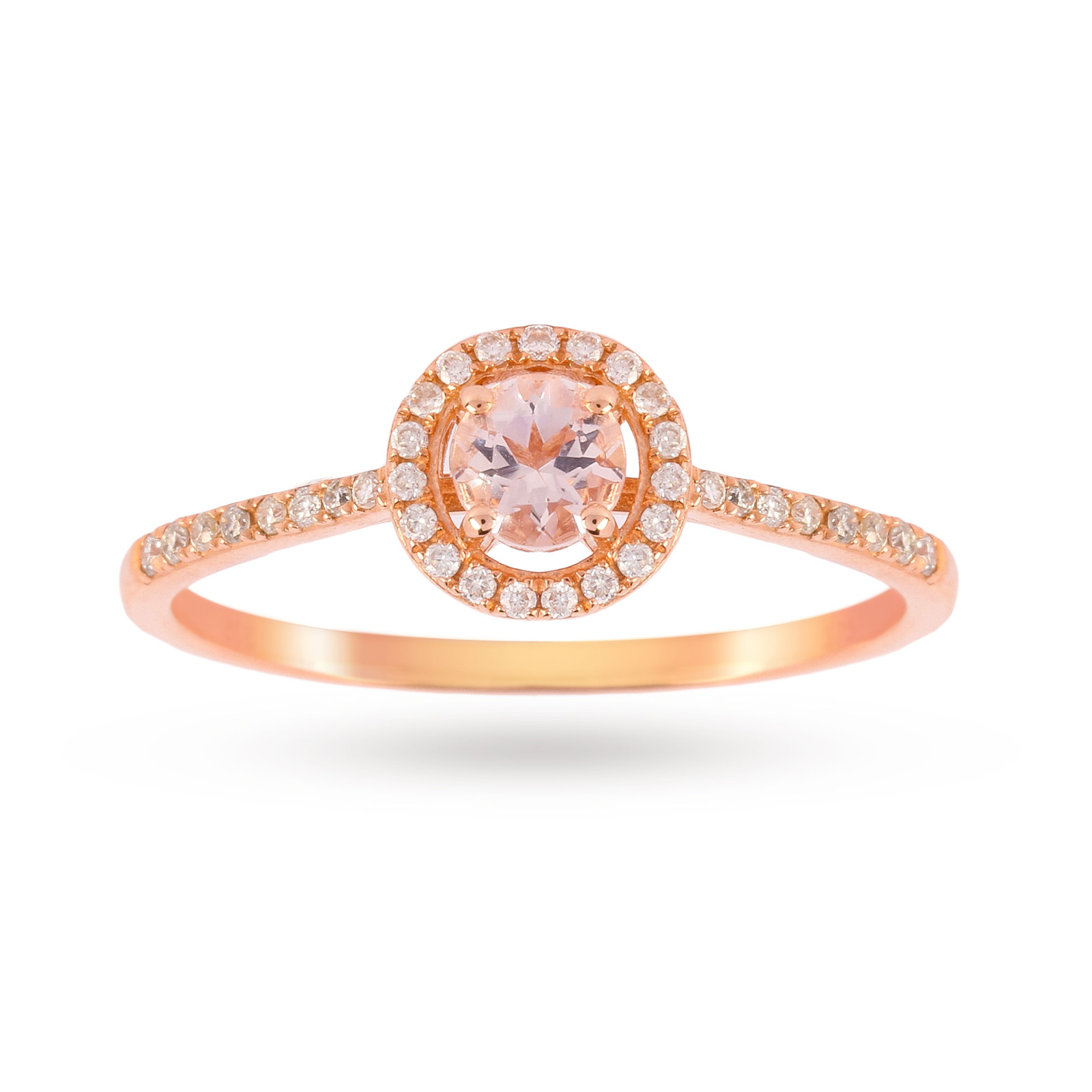 9ct Rose Gold 0.27ct Morganite And 0.13ct Diamond Halo Ring 4x4mm