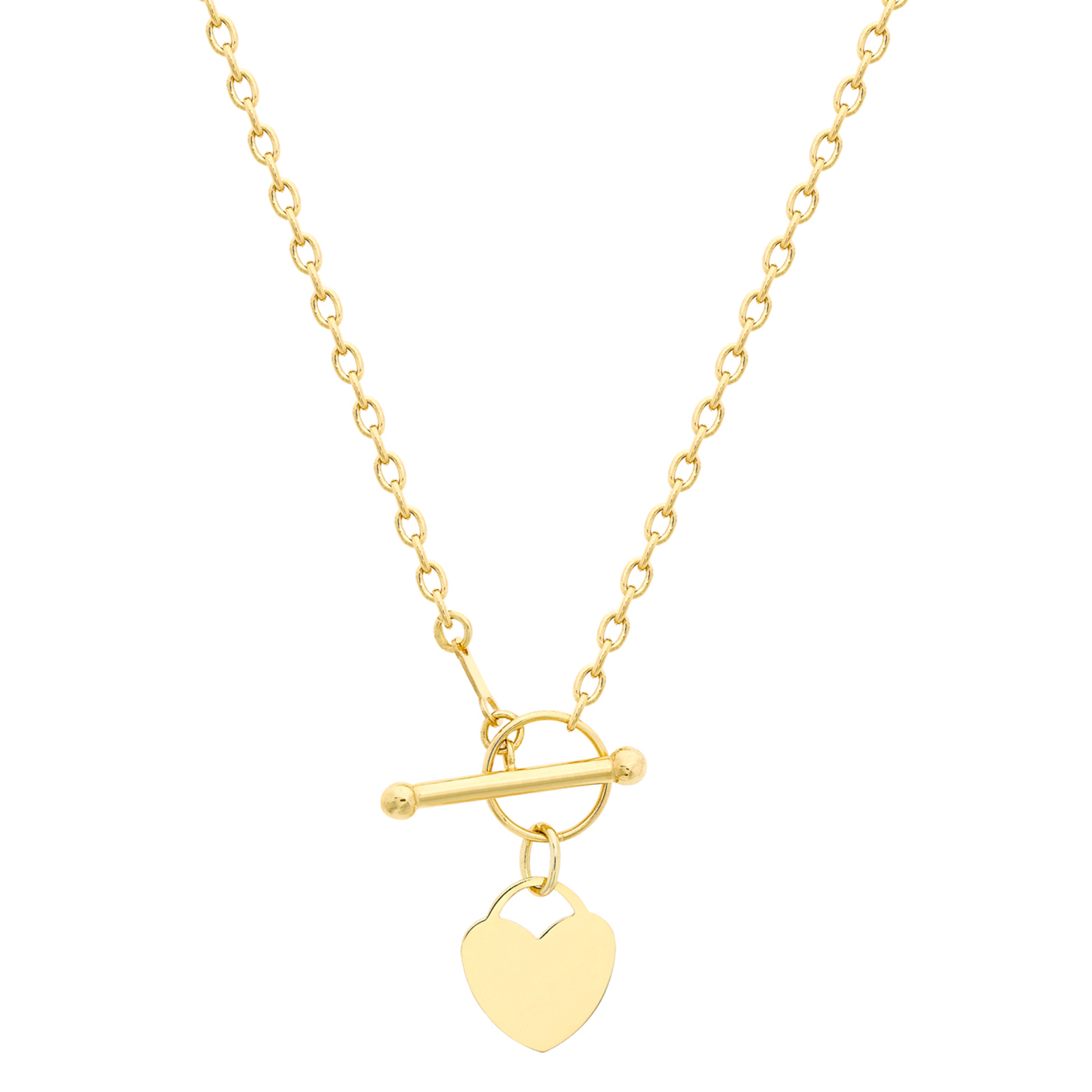 9ct Yellow Gold Heart Charm TBar Necklace Online Only Jewellery