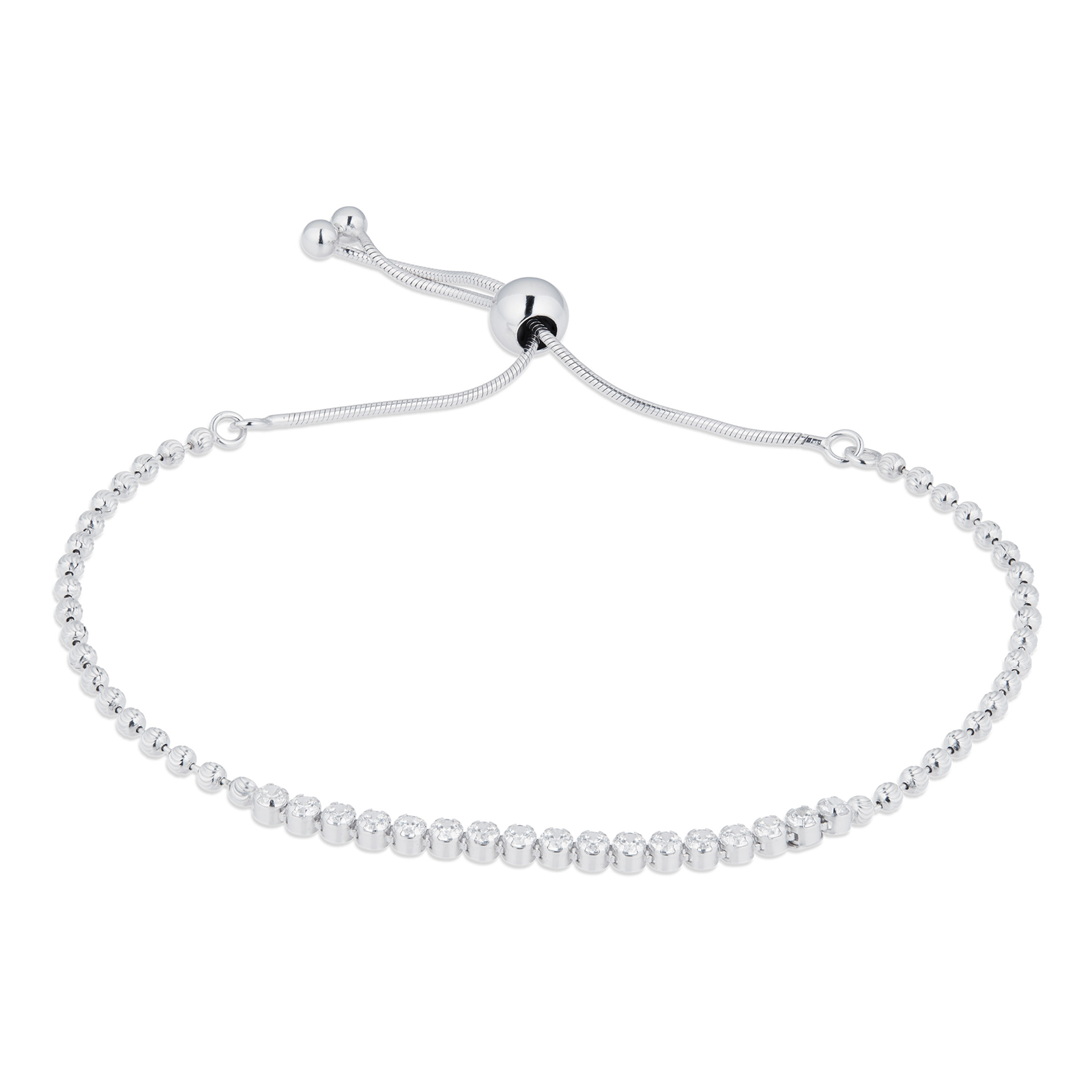 Sterling Silver Cubic Zirconia Adjustable Tennis Slider Bracelet ...