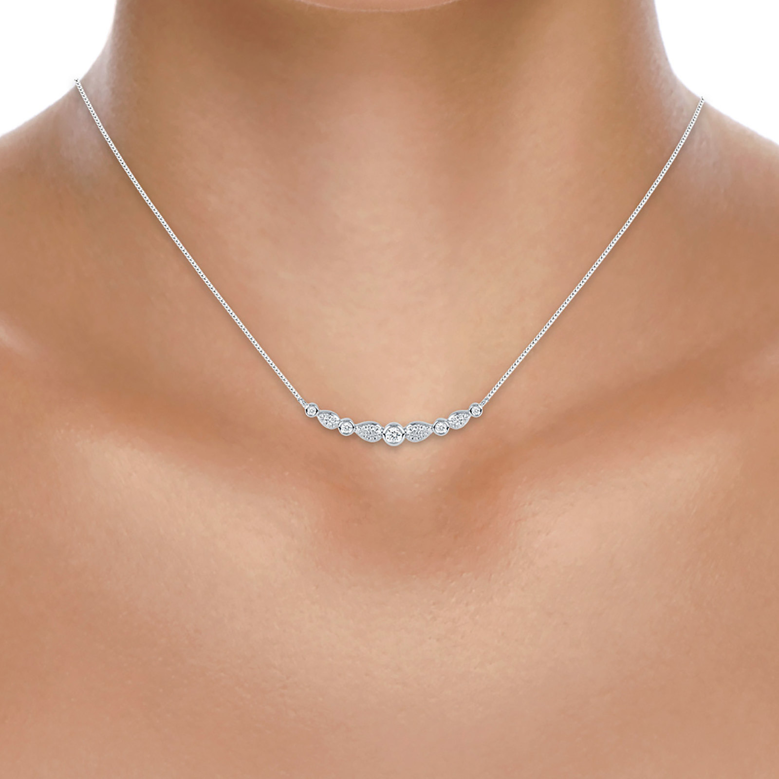 9ct White Gold 0.20 Carat Total Weight Diamond Bar pendant Necklaces