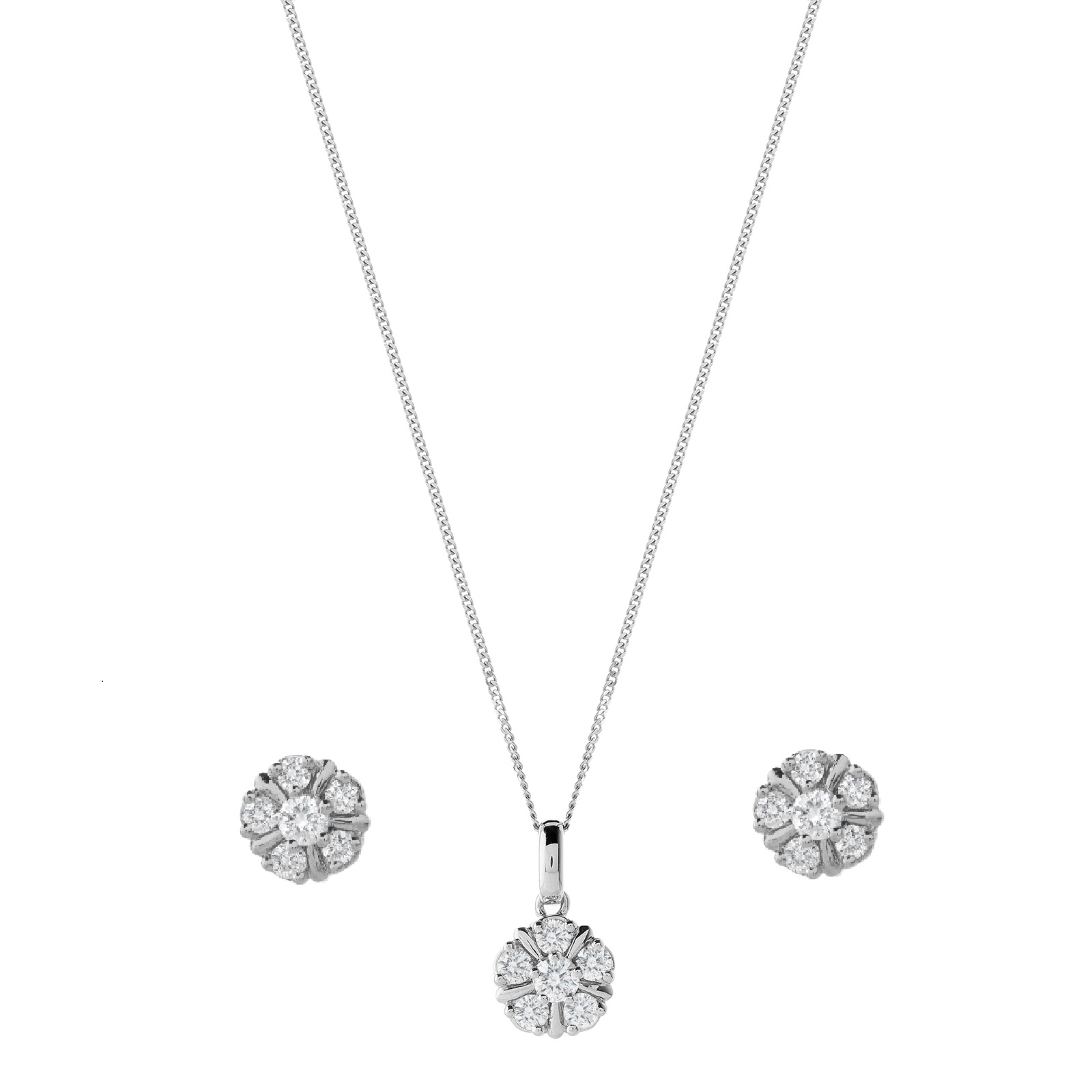 9ct White Gold 0 50ct Cluster Pendant Earring Set Earrings