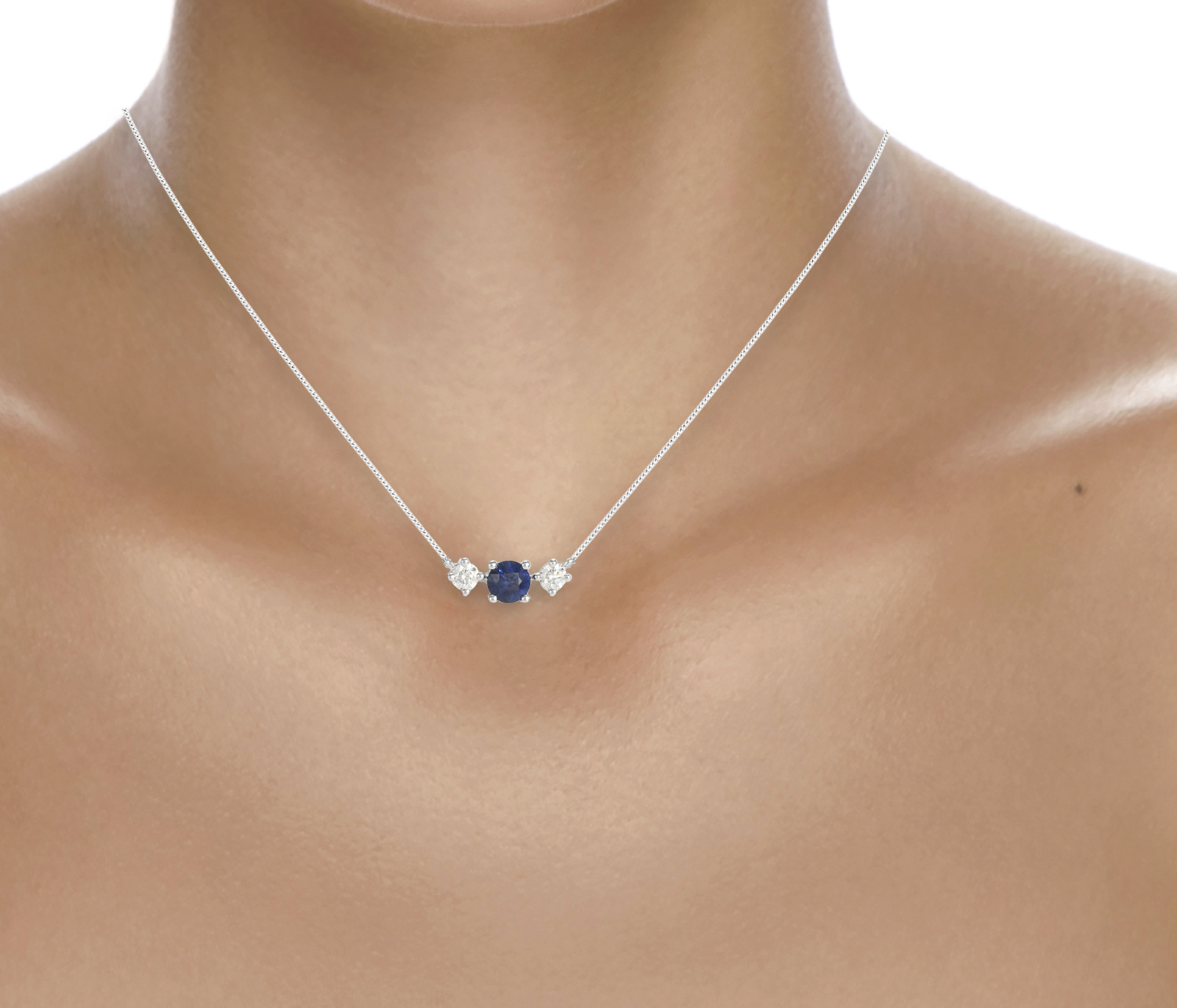 Carrington 18ct White Gold Sapphire & Diamond Single Cluster Necklace ...