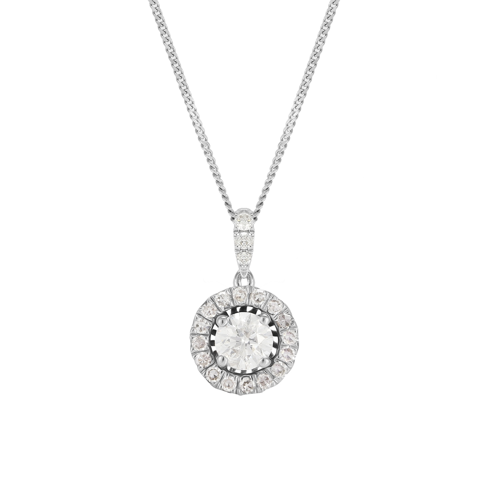 18ct White Gold 0.33ct Diamond Halo Pendant | Gifts | Goldsmiths