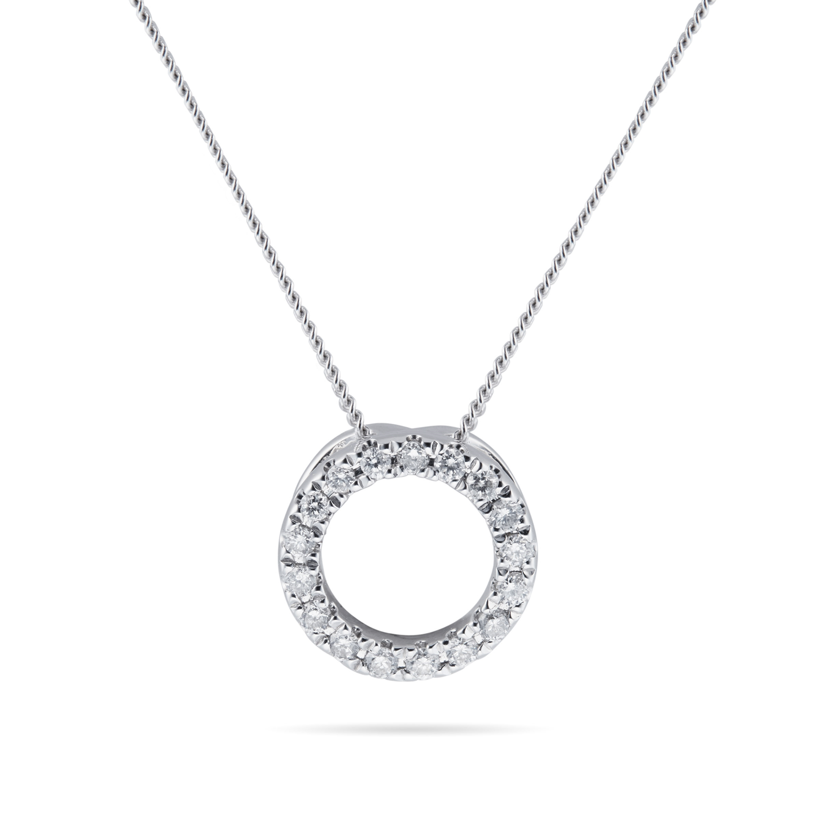 9ct White Gold 0.10cttw Diamond Open Circle Pendant | Necklaces | Jewellery | Goldsmiths