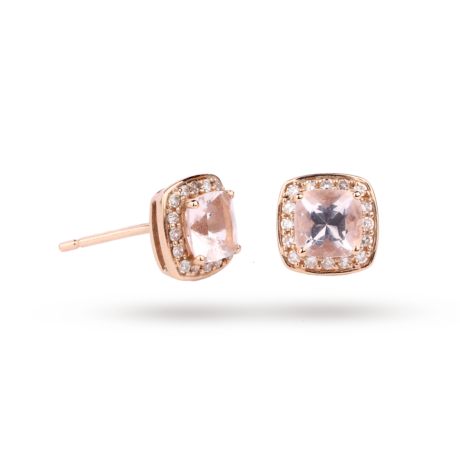9ct Rose Gold Cushion Cut Morganite Stud Earrings Gifts Goldsmiths 9ct Rose Gold Cushion Cut Morganite Stud Earrings
