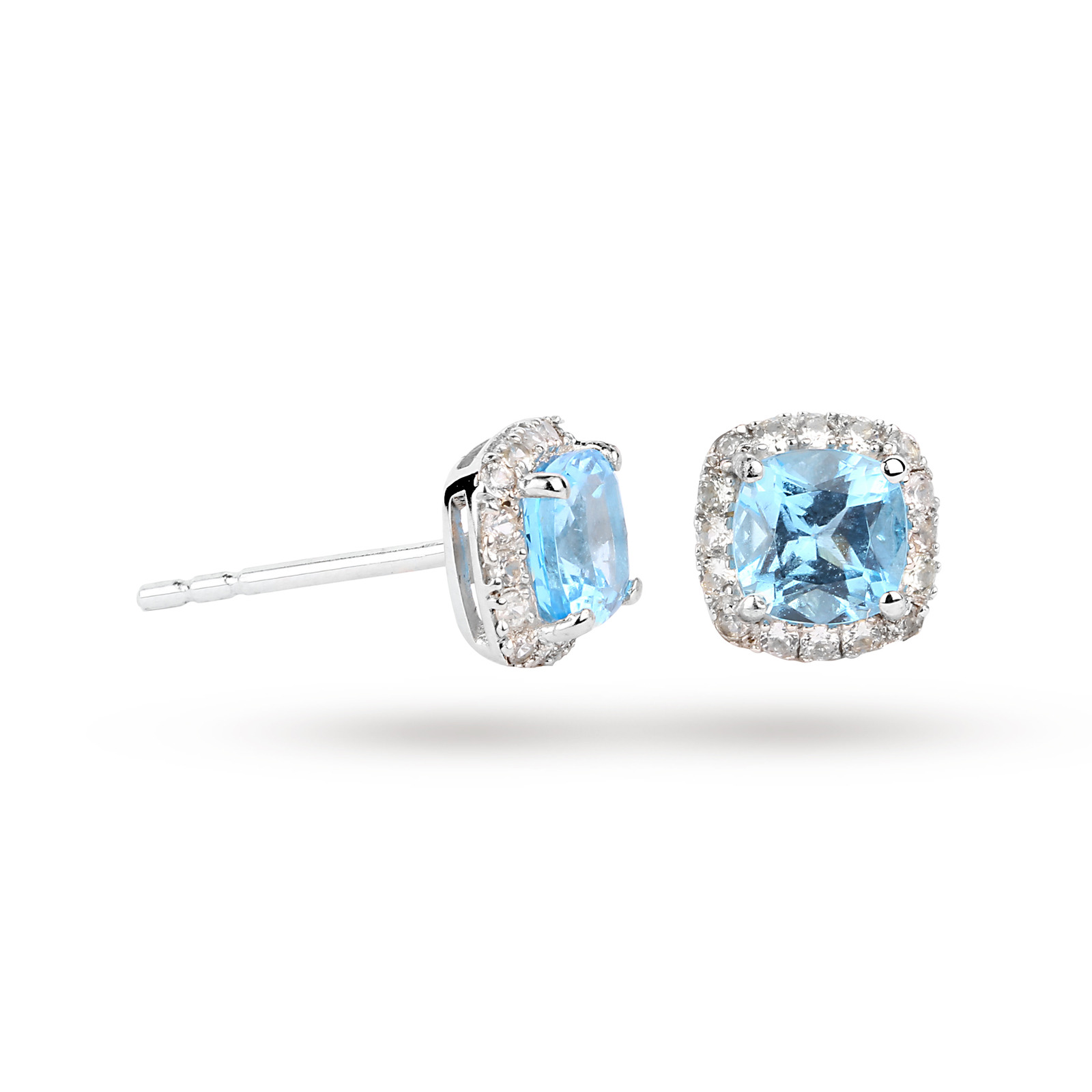 9ct White Gold Blue Topaz and White Sapphire Stud Earrings | Earrings