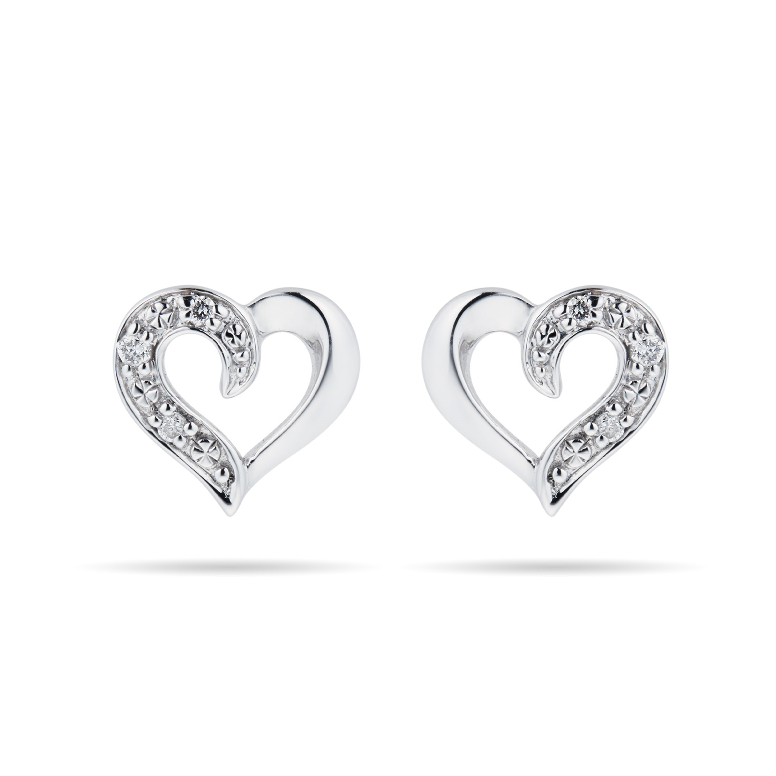 9ct White Gold Diamond Set Heart Stud Earrings Earrings Jewellery