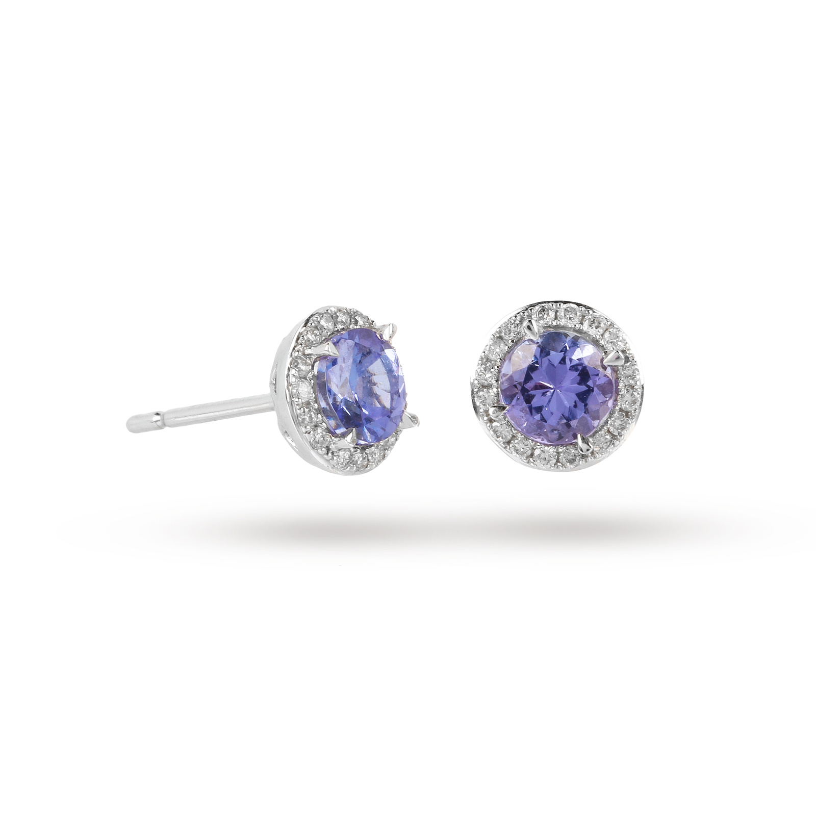 9ct White Gold Tanzanite And Diamond Halo Stud Earrings 9ct White Gold Tanzanite And Diamond Halo Stud Earrings