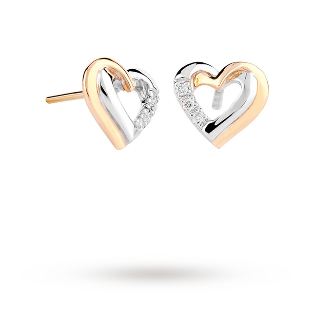 9ct White And Yellow Gold 0 03ct Diamond Heart Stud Earrings 9ct White And Yellow Gold 0 03ct Diamond Heart Stud Earrings