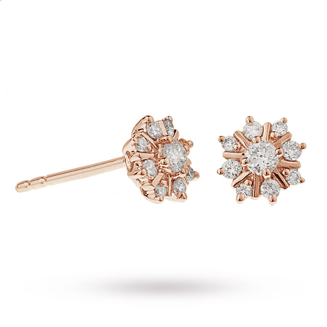 9ct Rose Gold 0 25ct Snowflake Stud Earrings 9ct Rose Gold 0 25ct Snowflake Stud Earrings