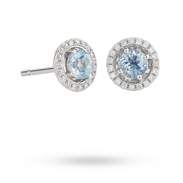 9ct White Gold 4x4mm Aquamarine And 0 12cttw Diamond Halo Stud 9ct White Gold 4x4mm Aquamarine And 0 12cttw Diamond Halo Stud Earrings
