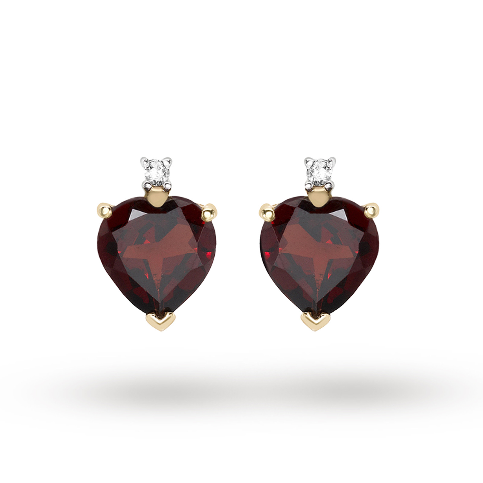 9ct Yellow Gold Heart Garnet And Diamond Stud Earrings 9ct Yellow Gold Heart Garnet And Diamond Stud Earrings