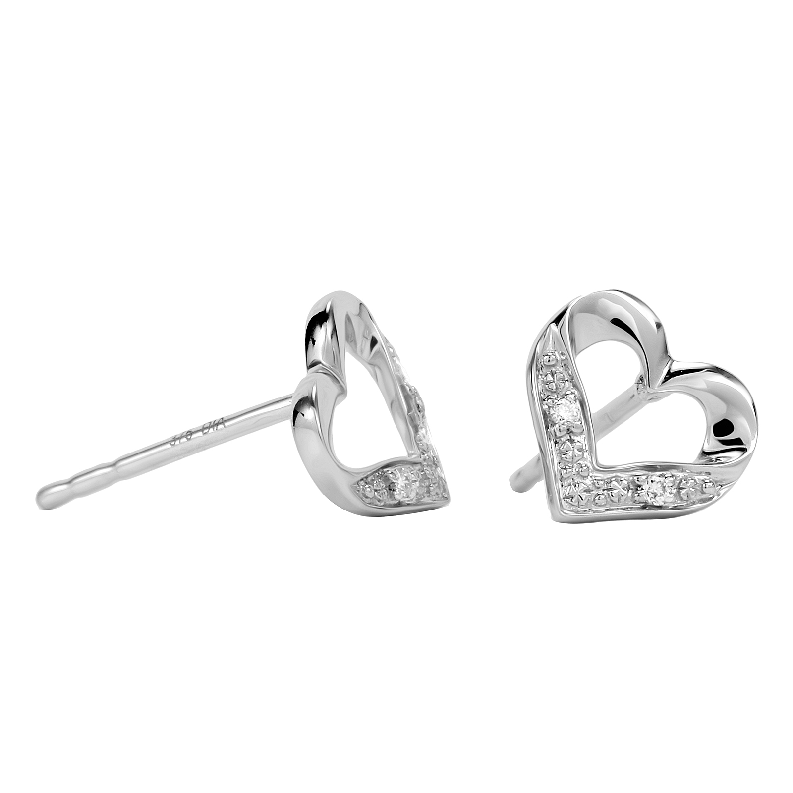 9ct White Gold Diamond Set Heart Stud Earrings 9ct White Gold Diamond Set Heart Stud Earrings