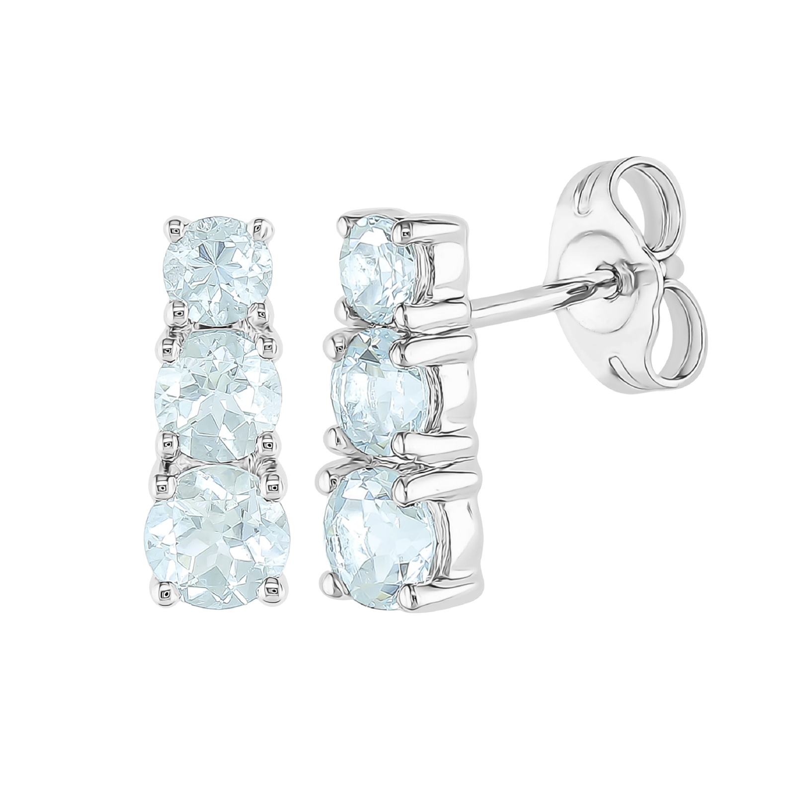 9ct White Gold Aquamarine 3 Stone Stud Earrings | Earrings | Jewellery ...