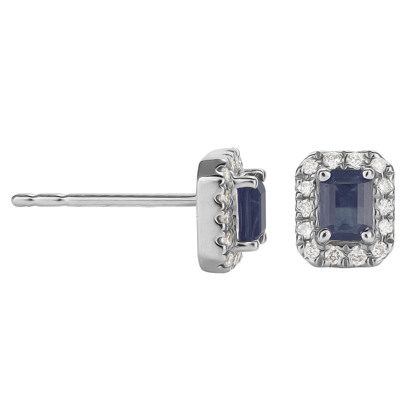 9ct White Gold Sapphire & Diamond Emerald Cut Halo Studs Review