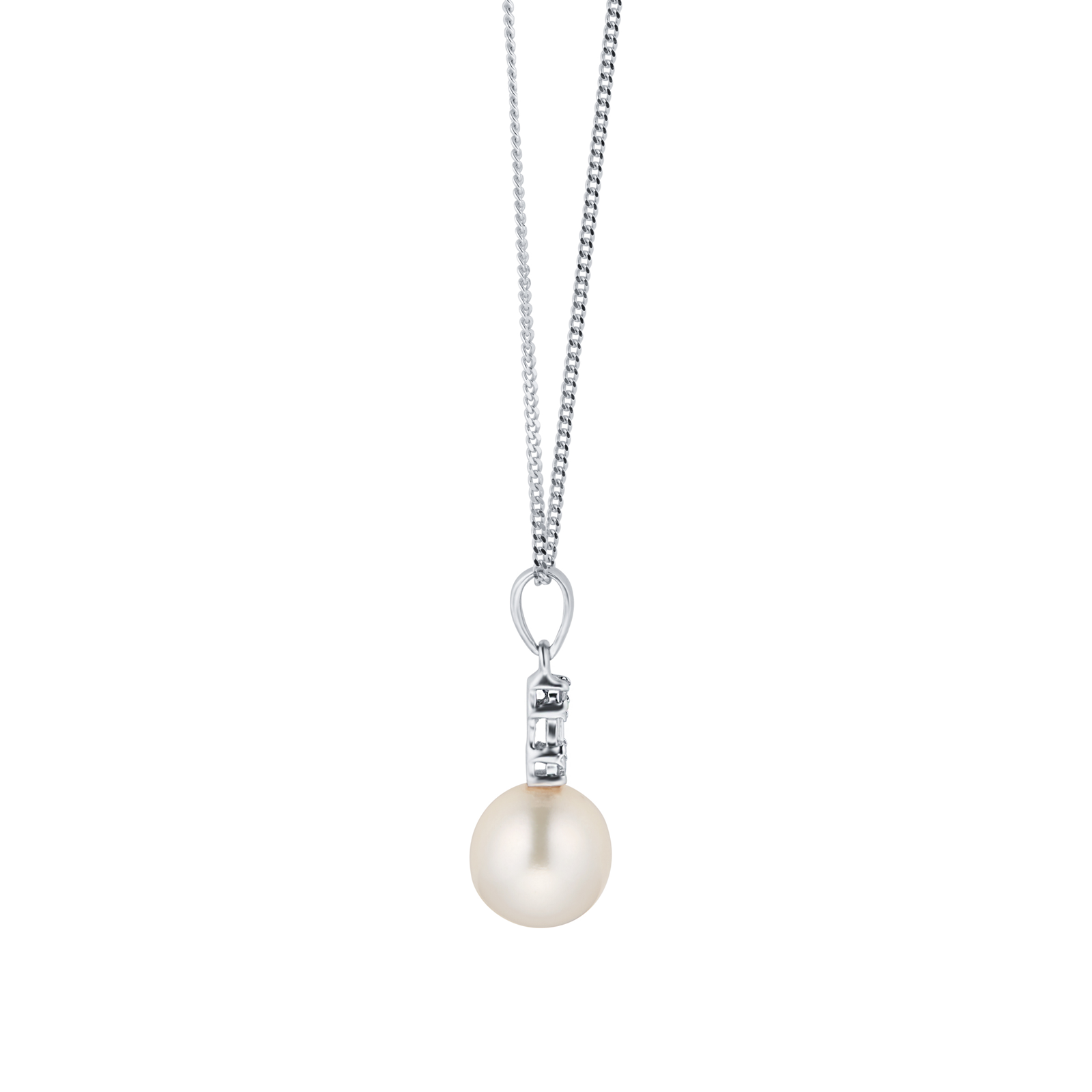 9ct White Gold Pearl Diamond Baguette Pendant | Necklaces | Jewellery ...