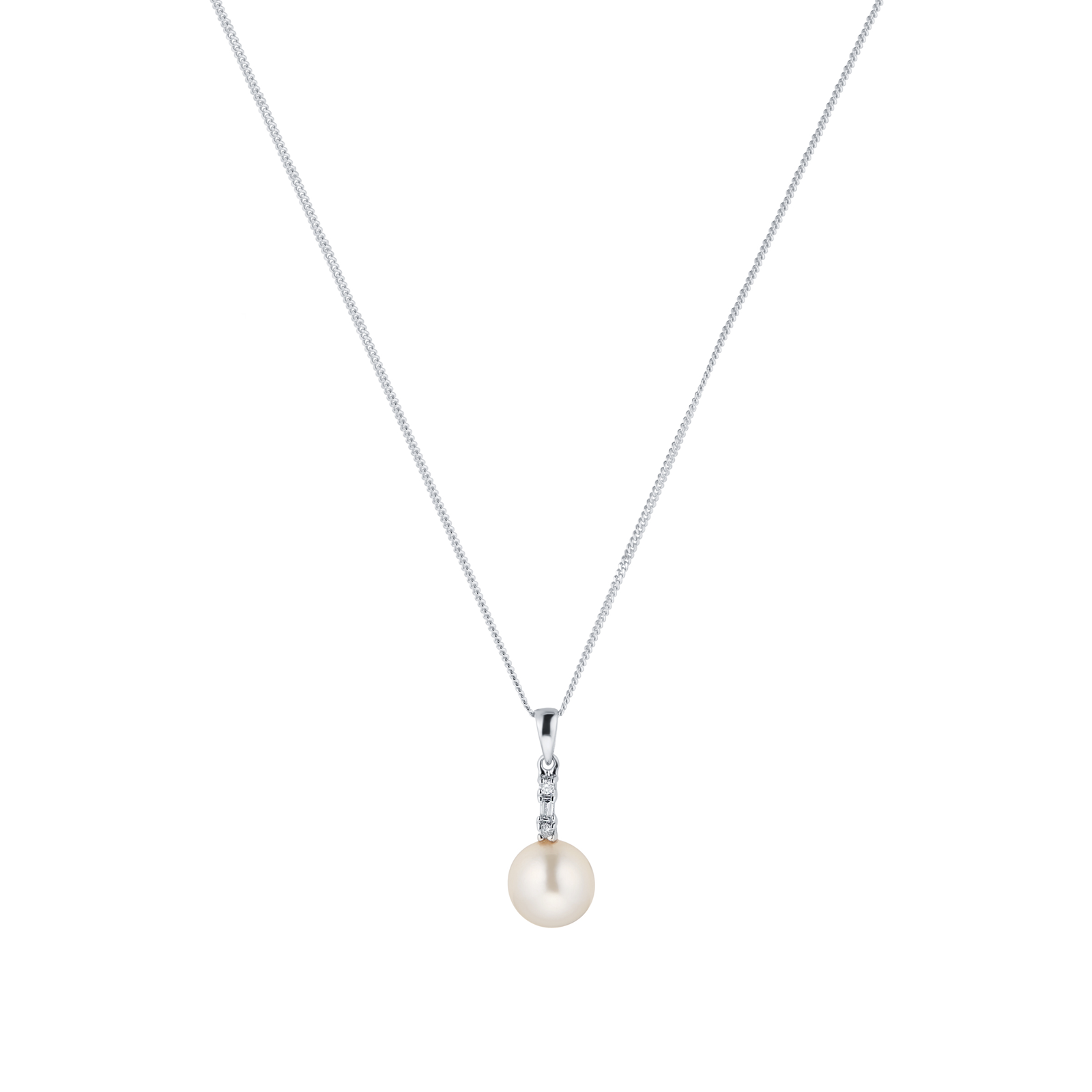 9ct White Gold Pearl Diamond Baguette Pendant | Necklaces | Jewellery ...