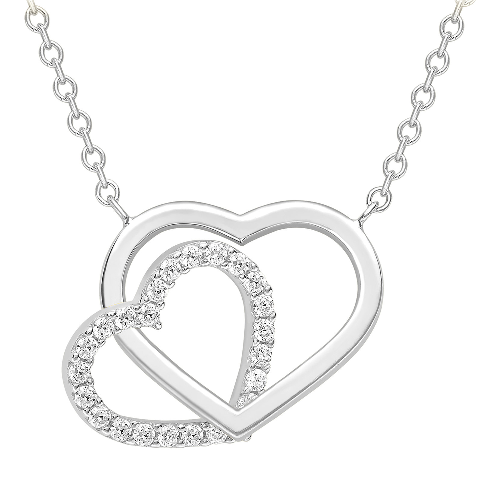 9ct White Gold Plain and Cubic Zirconia Heart Necklace | Necklaces ...