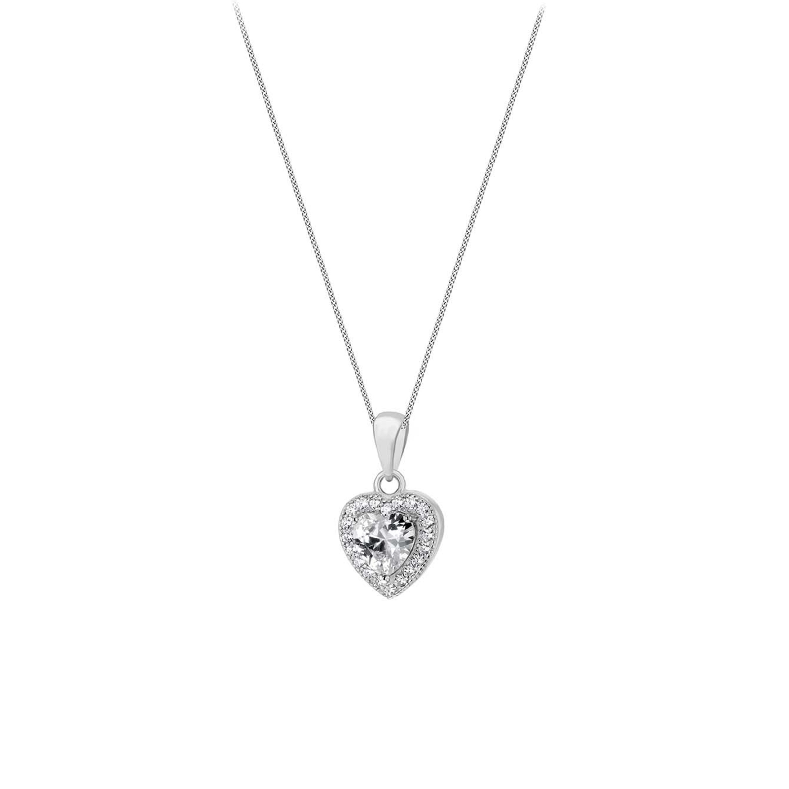 Silver Cubic Zirconia Heart Halo Pendant | Necklaces | Jewellery ...