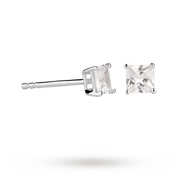 9ct White Gold Princess Cut 6mm Cubic Zirconia Stud Earrings 9ct White Gold Princess Cut 6mm Cubic Zirconia Stud Earrings