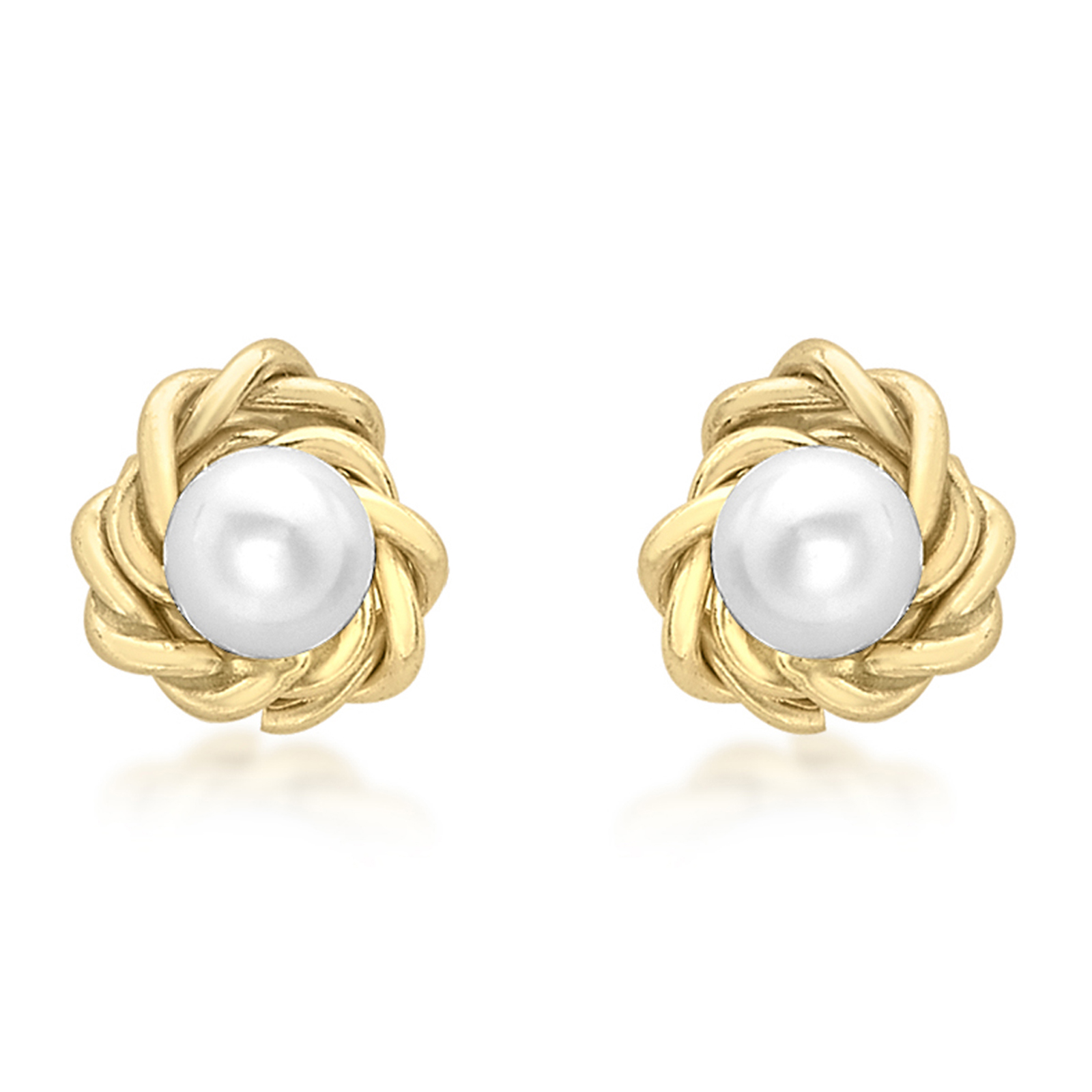 9ct Yellow Gold 5mm Knot and Pearl Stud Earrings | Earrings | Jewellery