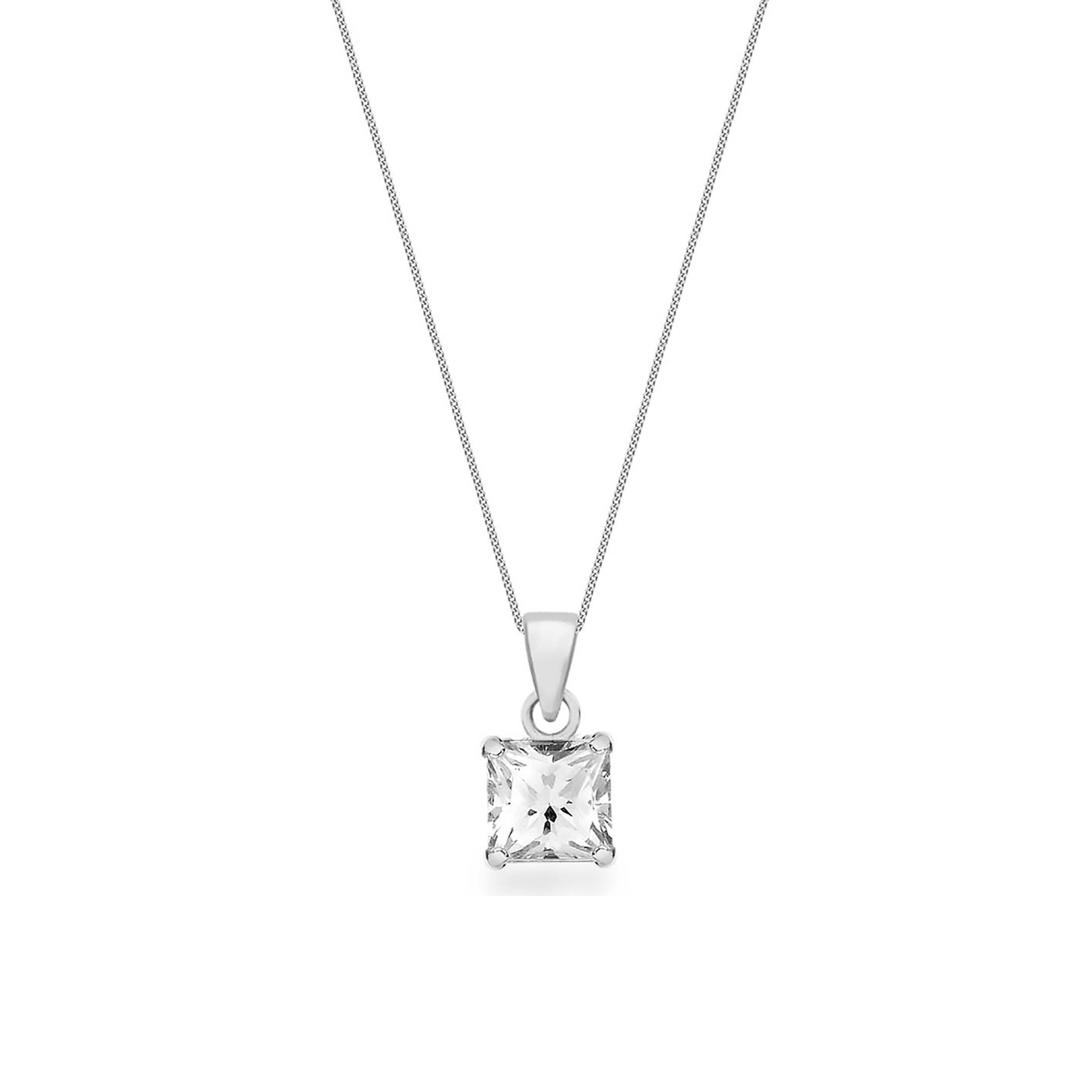 Sterling Silver 7mm Square Cubic Zirconia Pendant | Online Only
