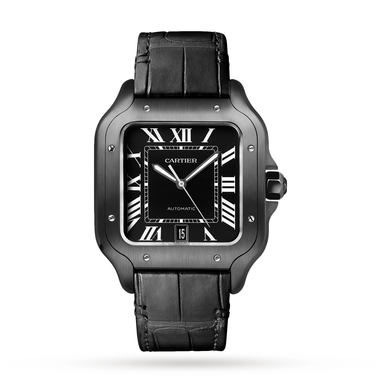 black leather cartier watch