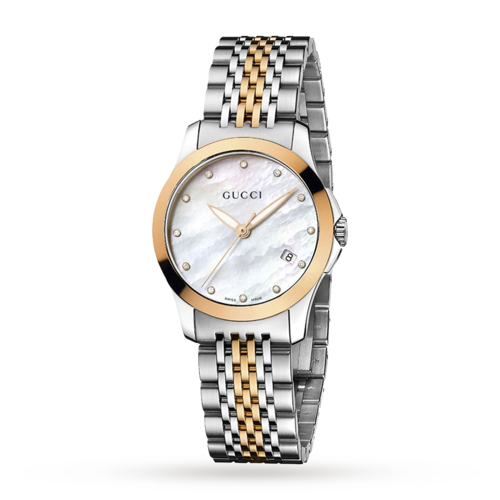 gucci g stainless steel and gold plated ladies watch