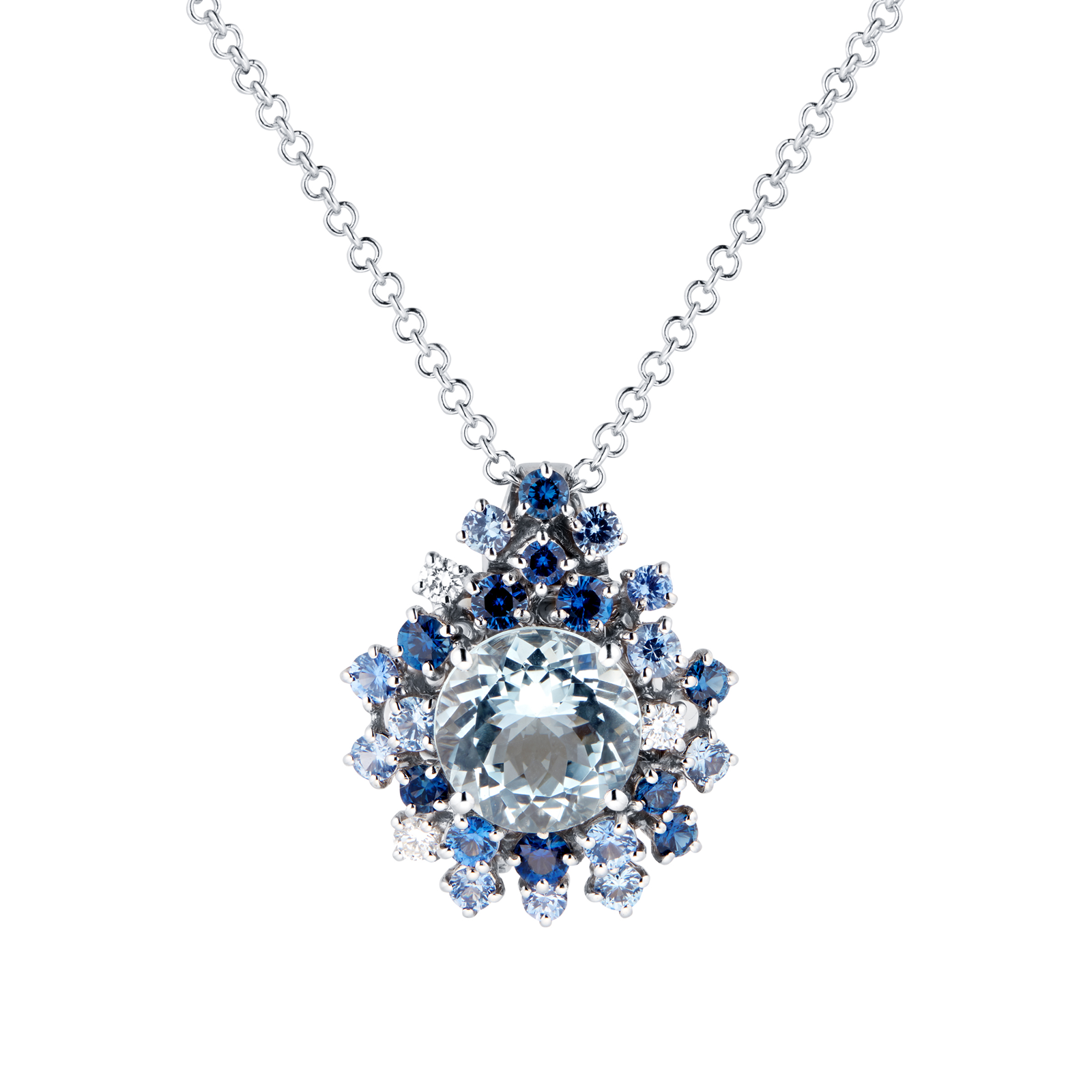 Damiani Anima 18ct White Gold 0.10cttw Diamond Aquamarine and Sapphire