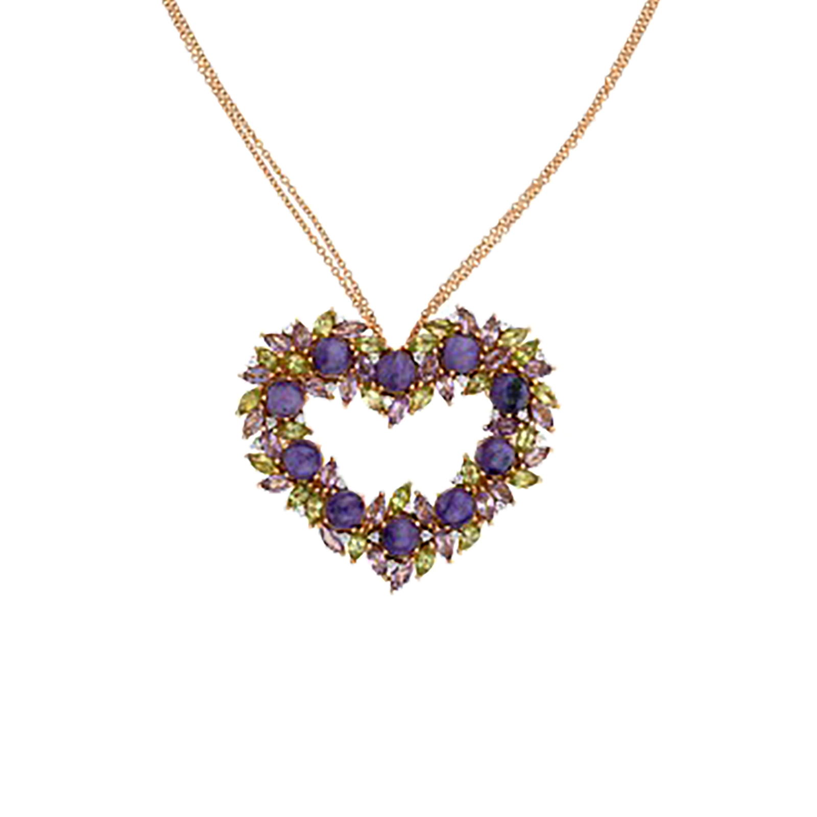 Damiani 18ct Rose Gold 0.36cttw Diamond Amethyst Peridot Heart Necklace Reviews