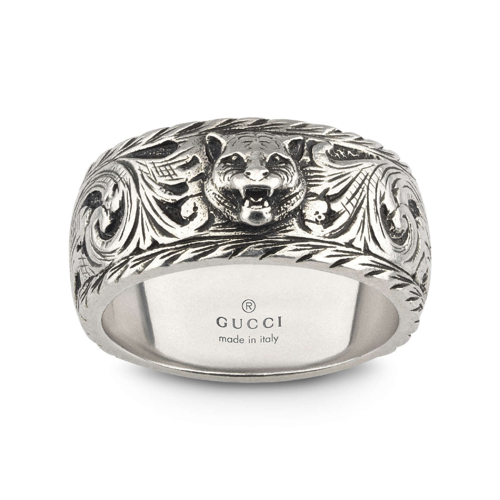 Gucci Gatto Thin Silver 10mm Ring with Feline Head | Rings | Jewellery