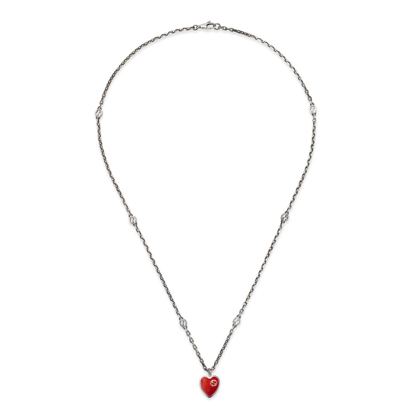 Exclusive Gucci Heart Aged Finish Sterling Silver & Red Enamel Pendant ...