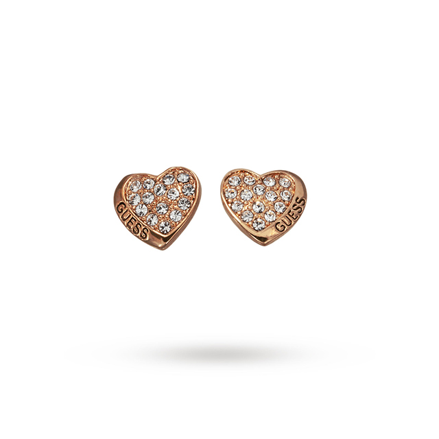 Guess Rose Gold Plated Crystal Set Heart Earrings | Guess | Brands ...