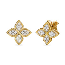 Roberto Coin Princess Flower 18ct Yellow And White Gold 0 37ct Roberto Coin Princess Flower 18ct Yellow And White Gold 0 37ct Diamond Stud Earrings